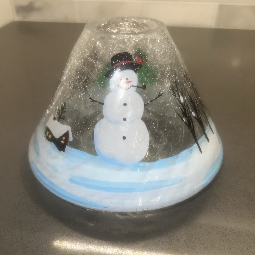 Yankee Candle Snowman Crackle Glass Topper never used hand painted 2000's